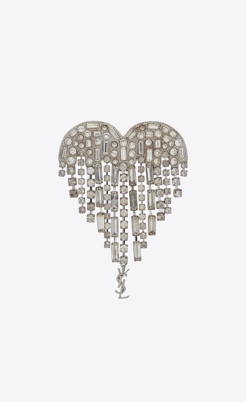 SMOKING shooting heart brooch in brass and white crystals
